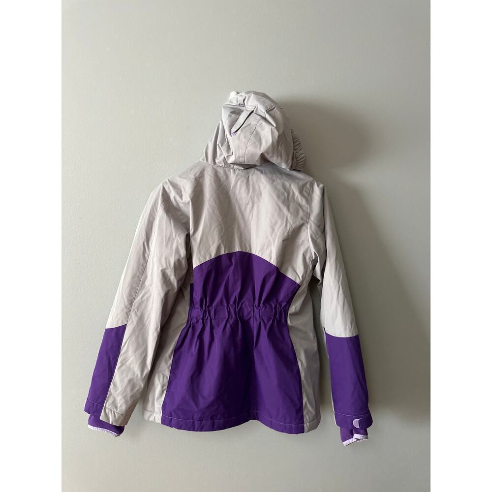 Girls Lands’ End Hooded Winter Jacket Coat Size 14 (XL) Gray Purple Insulated - Picture 3 of 6